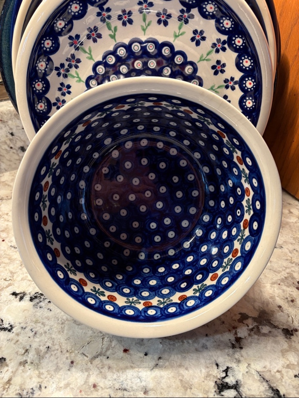 Polish pottery Hand-Painted Ceramic Mixing Bowl - Navy Blue Pattern